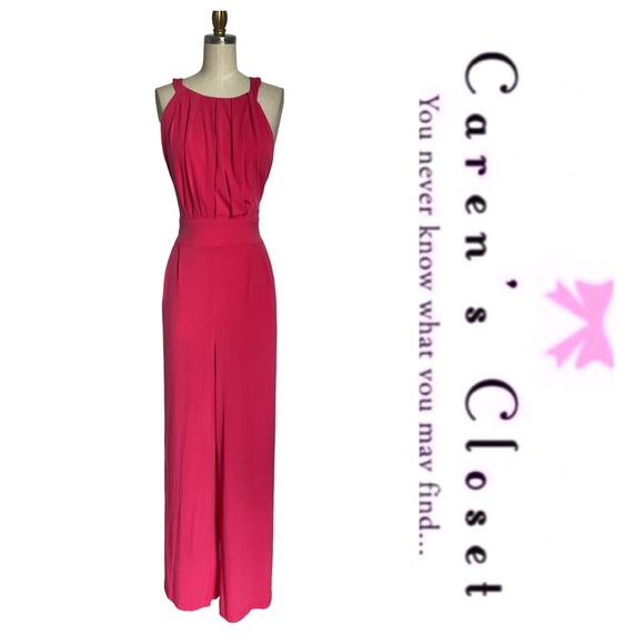Vince Comuto Pomegranate Pink Wide Leg Stretch Jersey Halter Pant Jumpsuit - Picture 2 of 10